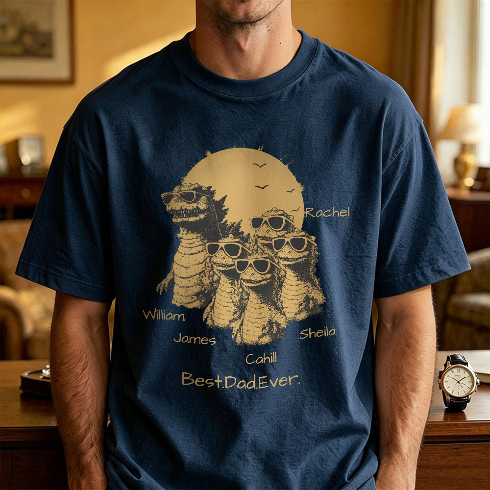 Personalized Best Dad Ever Dadzilla T-Shirt Father Day Gifts for Dad Funny Papa Tshirt Cool Daddy Dinosaur Tee - MyFaceSocksAU