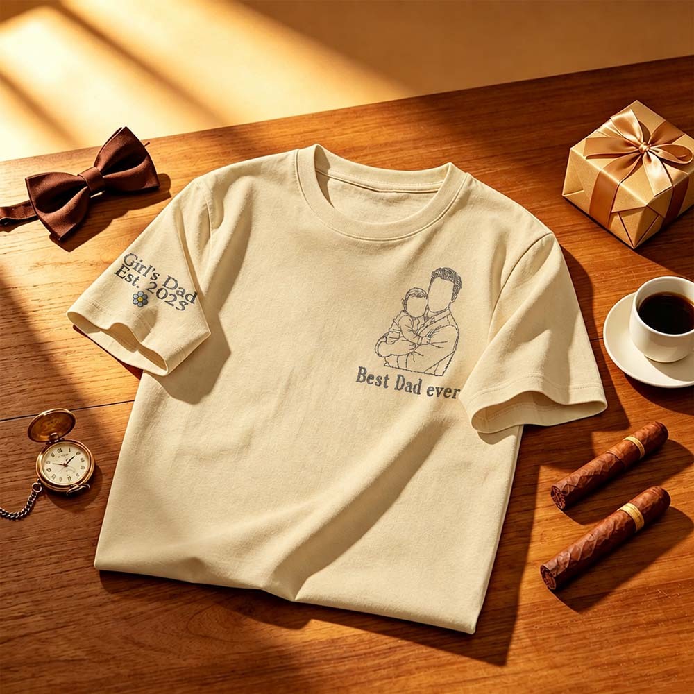 Custom Photo Shirt - Embroidered Dad & Kids Portrait - Personalized Father's Day Keepsake Gift