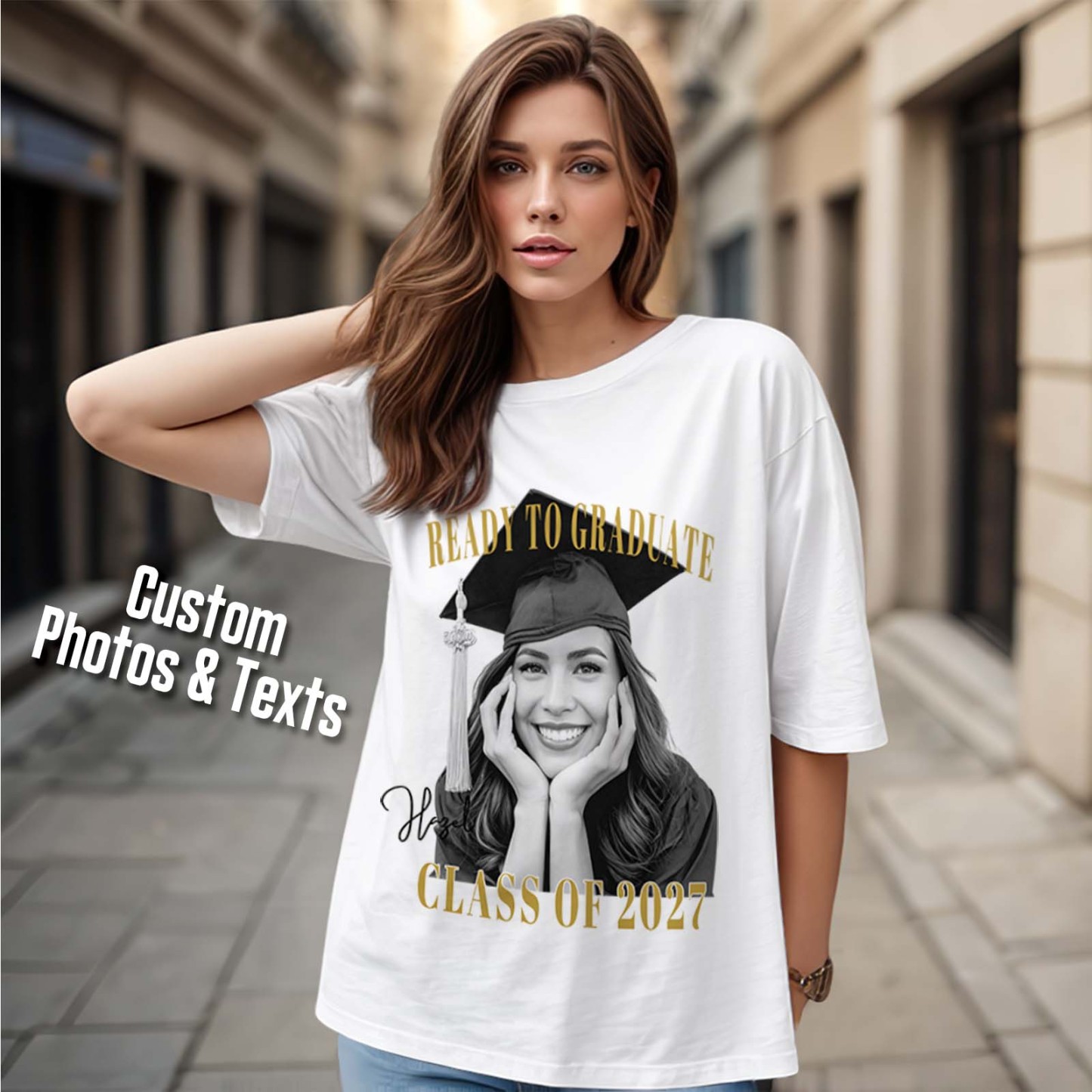 Custom Photo Ready To Graduate Class Of 2027 Comfort Shirt - MyFaceSocksAU