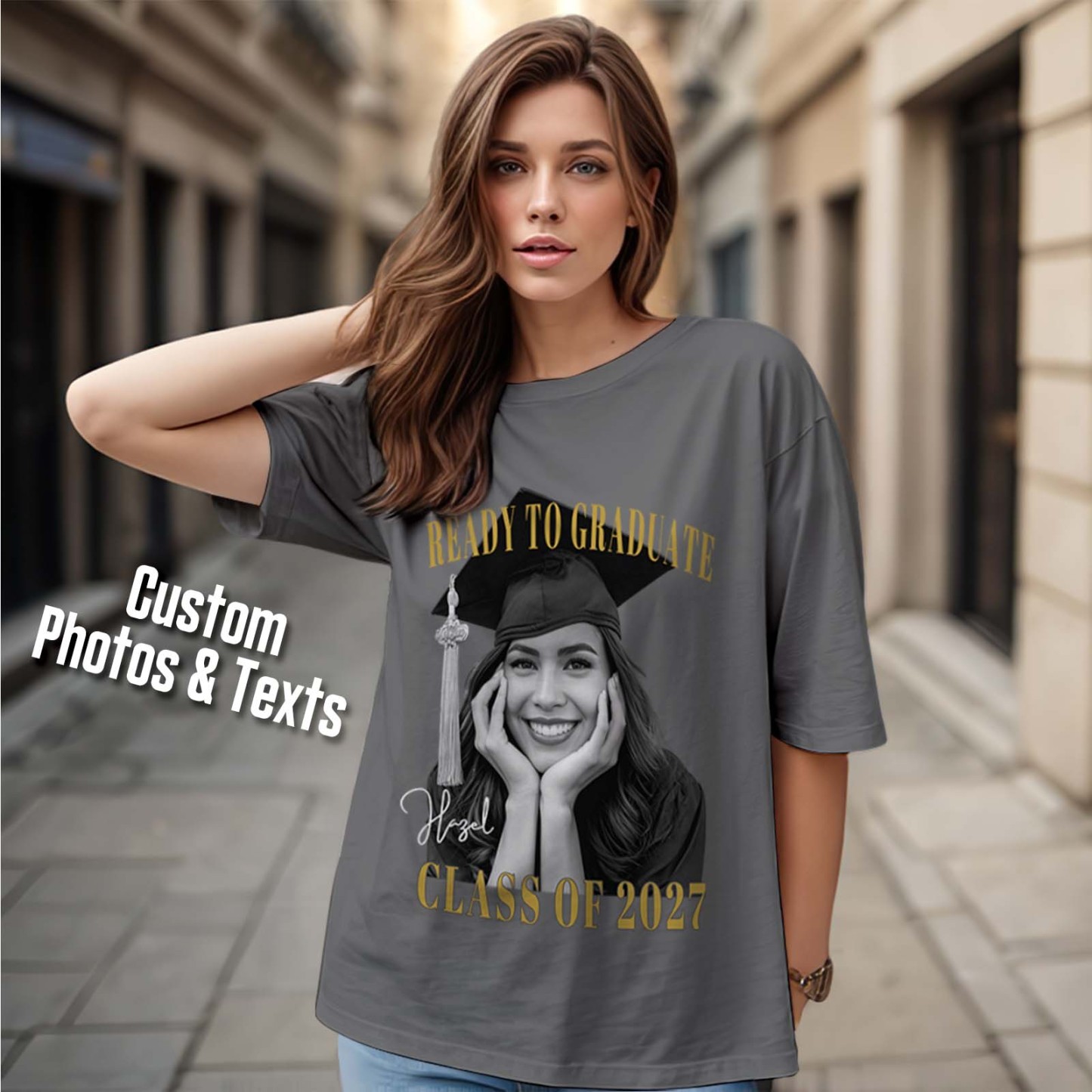 Custom Photo Ready To Graduate Class Of 2027 Comfort Shirt - MyFaceSocksAU