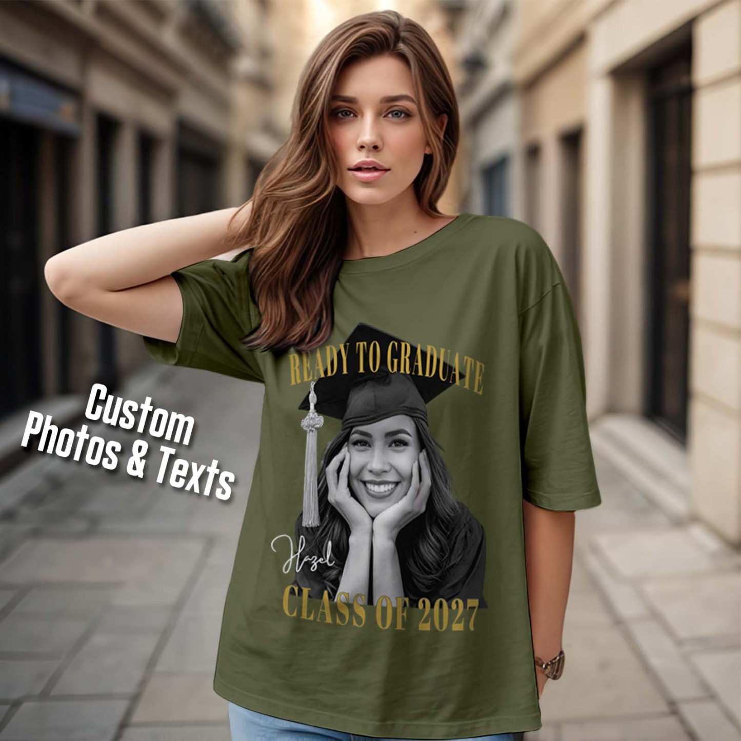 Custom Photo Ready To Graduate Class Of 2027 Comfort Shirt - MyFaceSocksAU