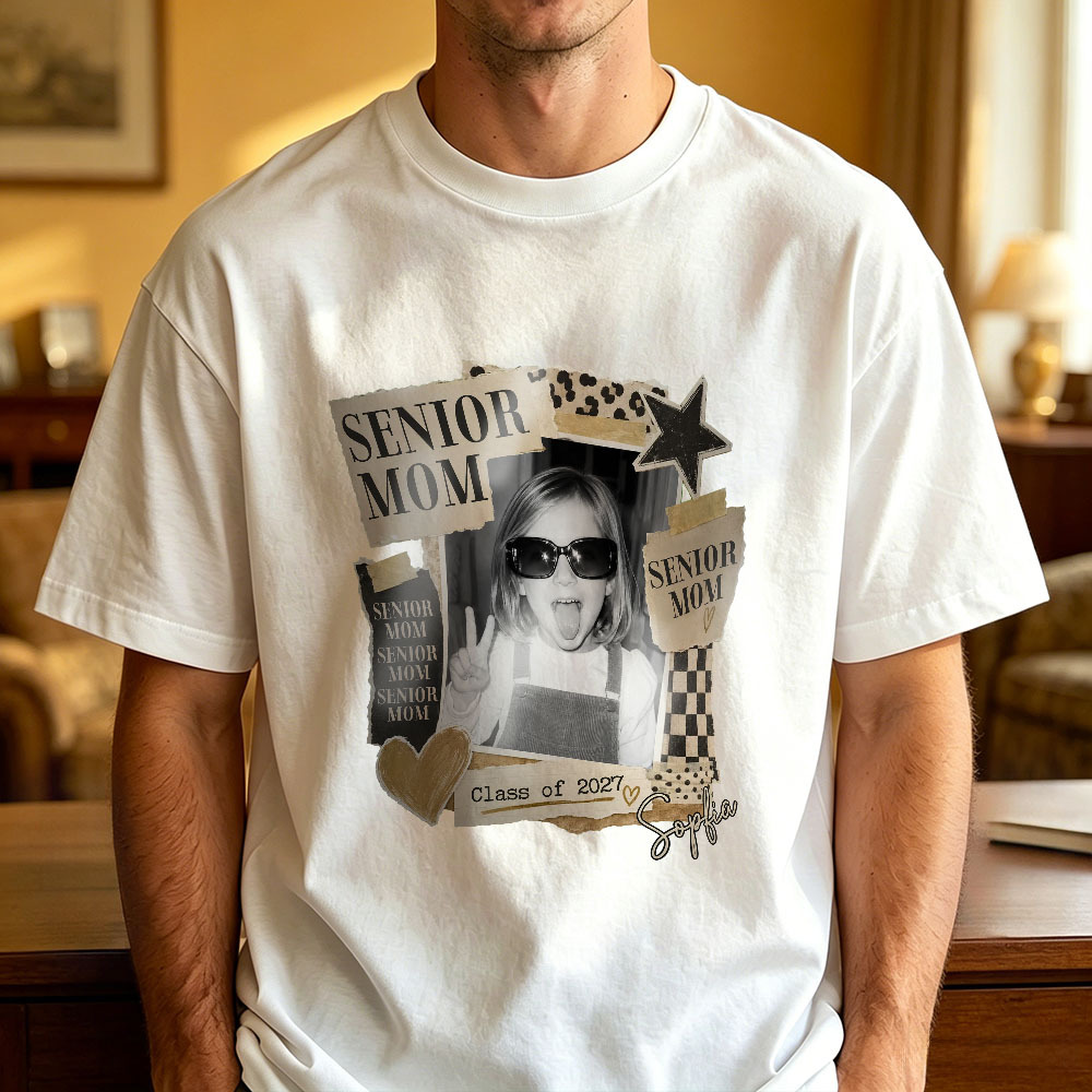 Personalized Senior Mom Graduation T-Shirt Gift for 2027 Class - Custom Photo Tee for Mother's Day or Graduation Party - MyFaceSocksAU