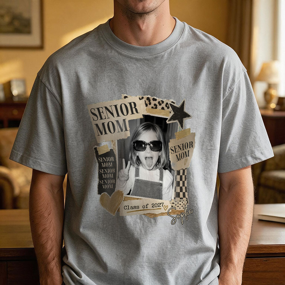 Personalized Senior Mom Graduation T-Shirt Gift for 2027 Class - Custom Photo Tee for Mother's Day or Graduation Party - MyFaceSocksAU
