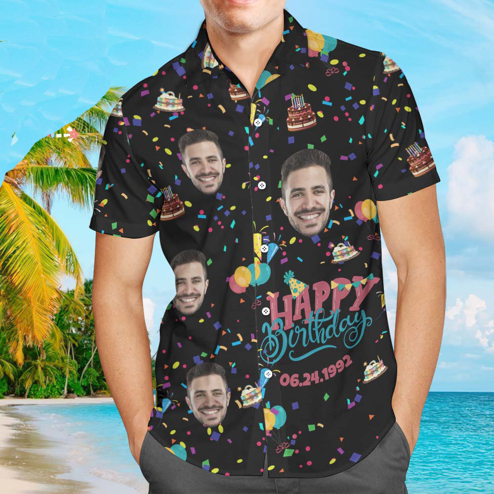 Custom Face Happy Birthday Hawaiian Shirt Men's All Over Print Unique Birthday Gift