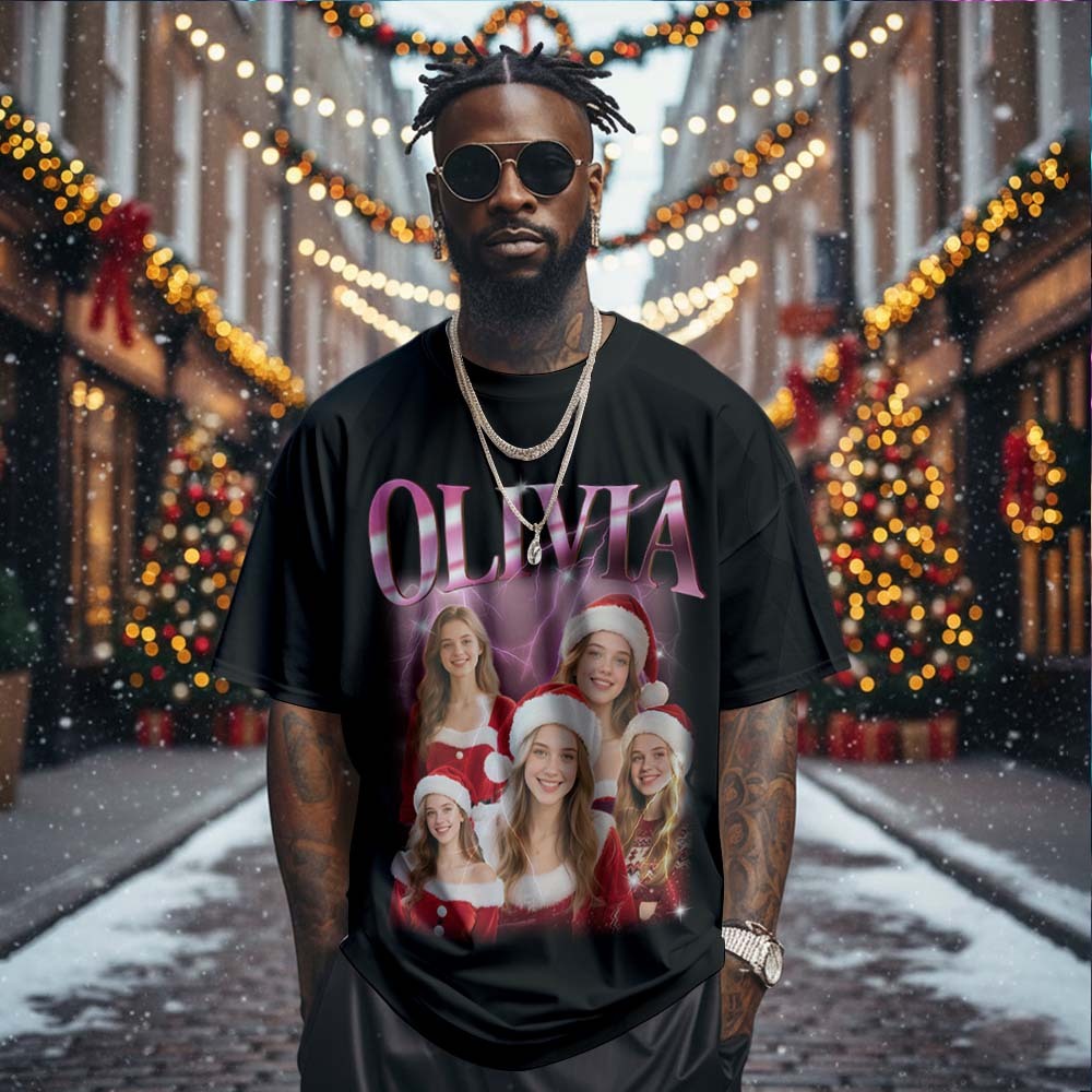 Chrismtas Gift Custom Photo Vintage Tee Personalized Name T-shirt for Men or Women