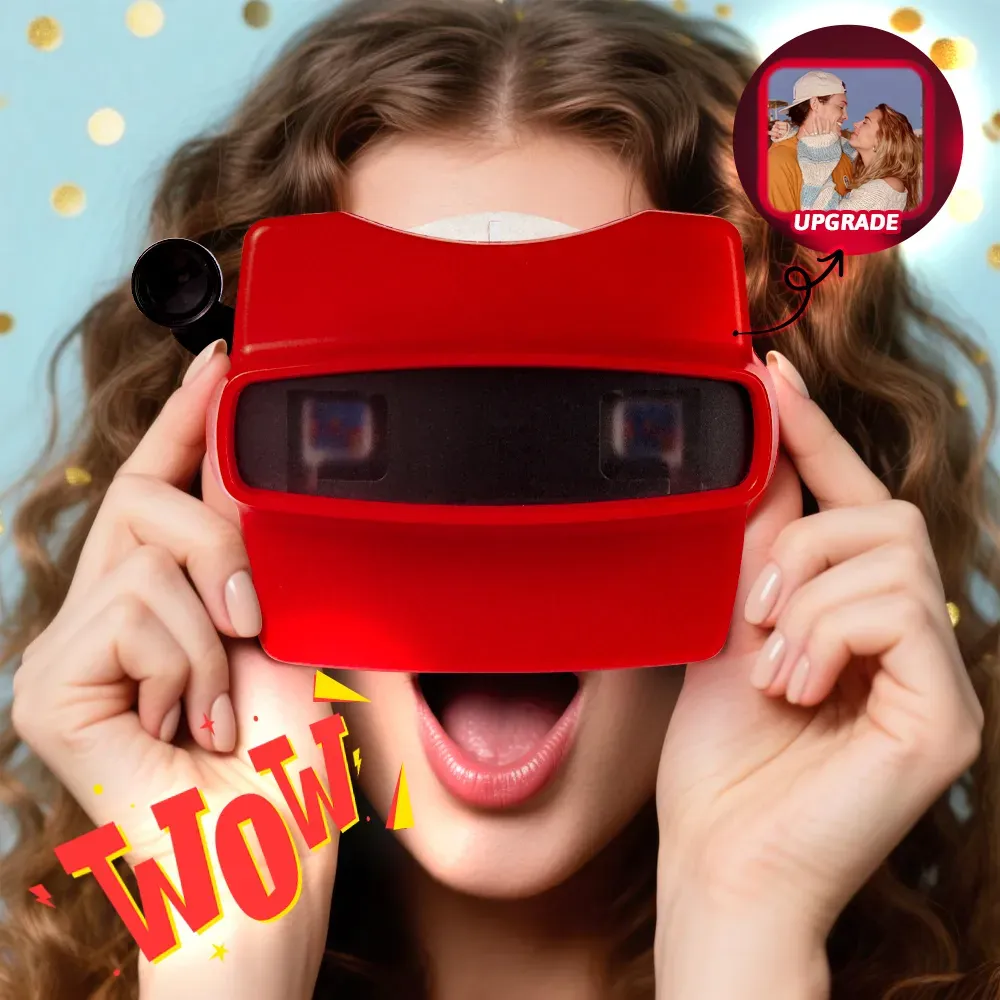 Custom 3D Viewfinder and Reel  Personalized Pink Christmas Gift with Your Own Photos Text and Photo Viewer Multiple Films Available Red Viewfinder - MyFaceSocksAU