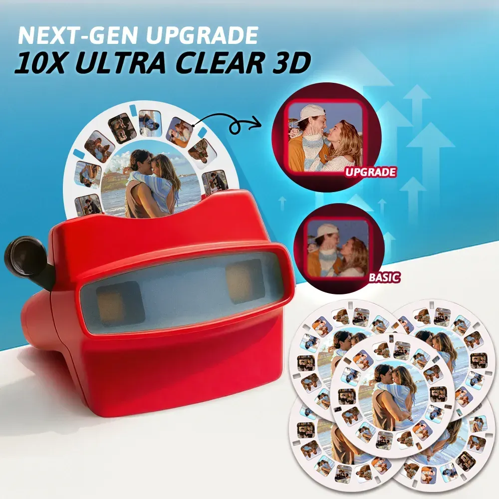 Custom 3D Viewfinder and Reel  Personalized Pink Christmas Gift with Your Own Photos Text and Photo Viewer Multiple Films Available Red Viewfinder - MyFaceSocksAU