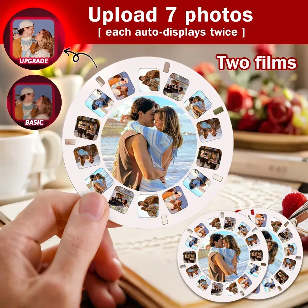Custom 3D Viewfinder and Reel  Personalized Pink Christmas Gift with Your Own Photos Text and Photo Viewer Multiple Films Available Red Viewfinder - MyFaceSocksAU