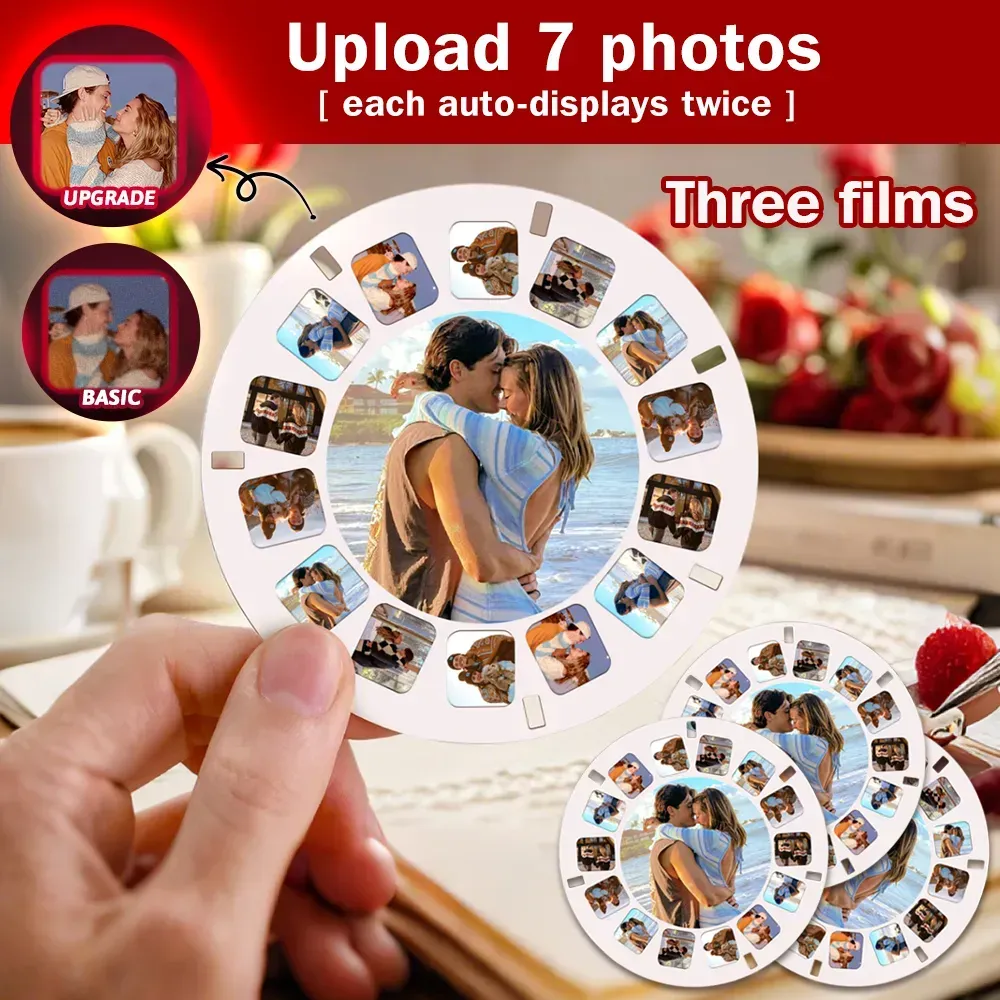 Custom 3D Viewfinder and Reel  Personalized Pink Christmas Gift with Your Own Photos Text and Photo Viewer Multiple Films Available Red Viewfinder - MyFaceSocksAU