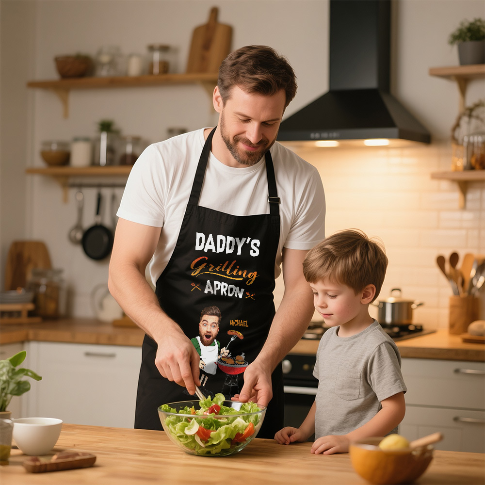 Custom Photo Hot Grill Cool Dad Family Personalized Custom Apron Gift For Dad Grandpa - MyFaceSocksAU