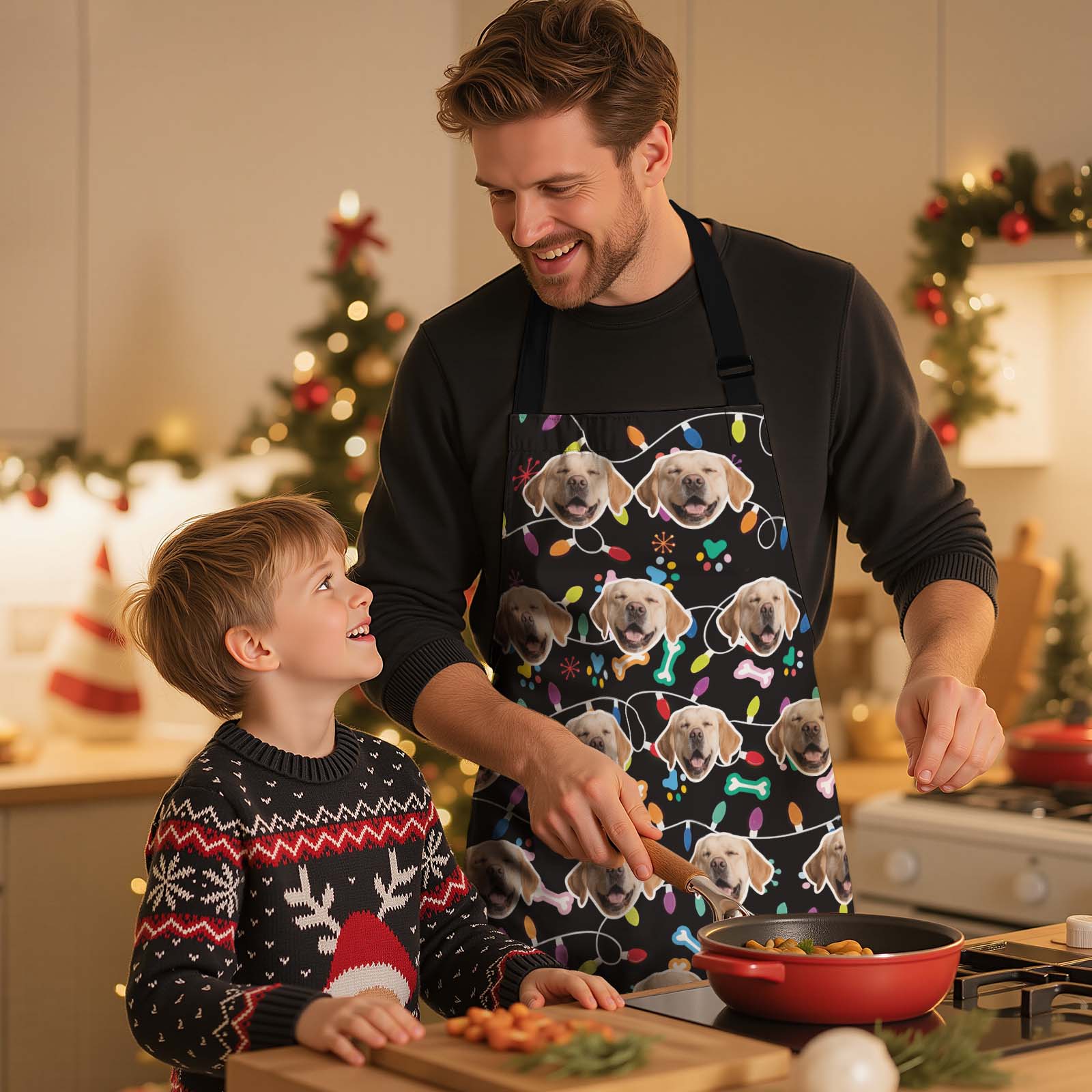 Custom Chrismtas Photo Apron Christmas Cute Pet Face Christmas Light Photo Apron Gift Santa Holiday Gift Idea