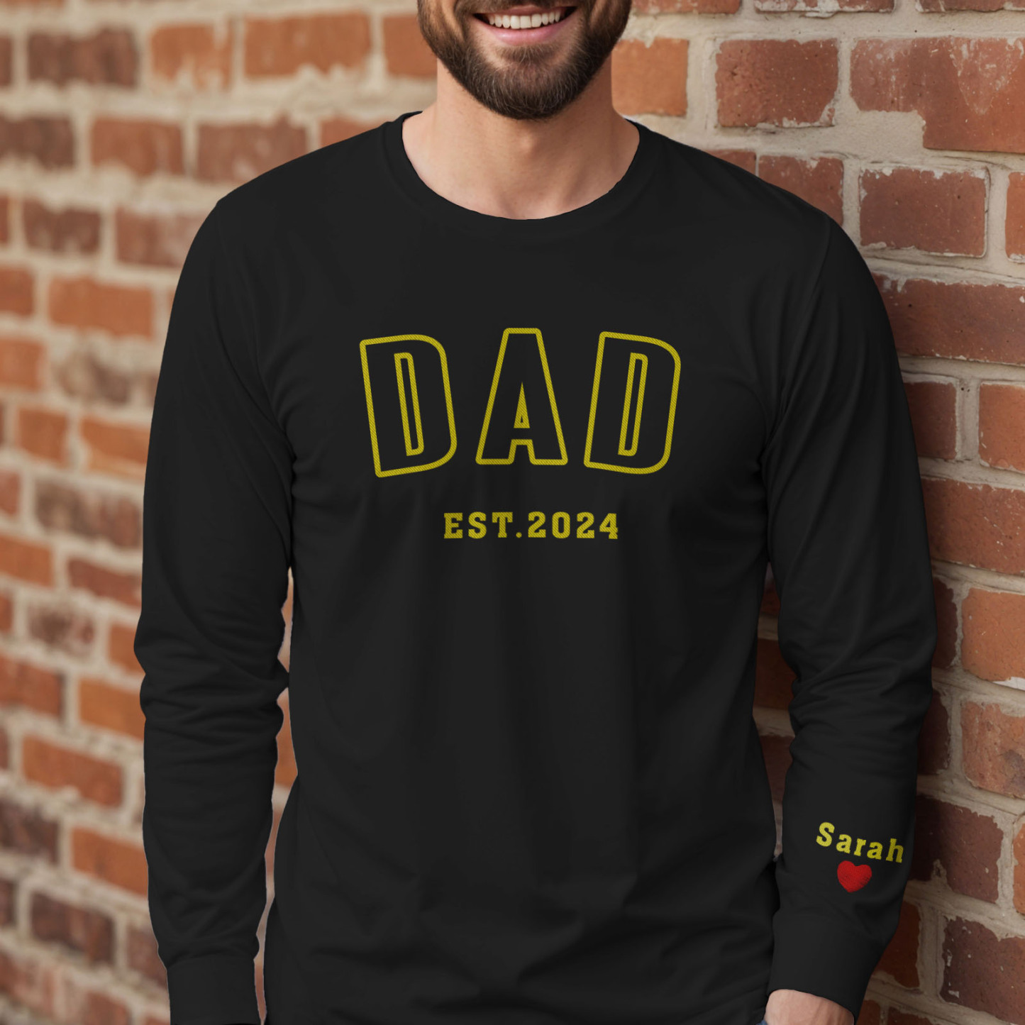 Custom Embroidered Sweatshirt, Name On Sleeve With Heart, Grandpa Shirt With Date, Daddy Est Year Shirt, Gift For New Dad, Father's Day Gift-MyFaceSocksAu
