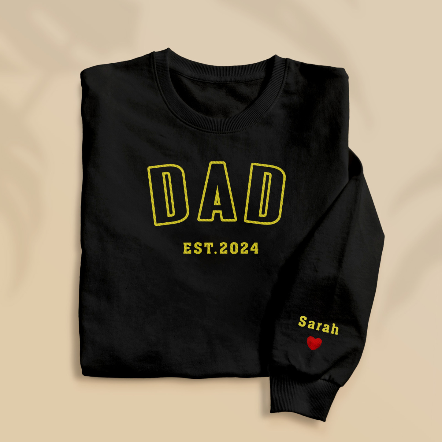 Custom Embroidered Sweatshirt, Name On Sleeve With Heart, Grandpa Shirt With Date, Daddy Est Year Shirt, Gift For New Dad, Father's Day Gift