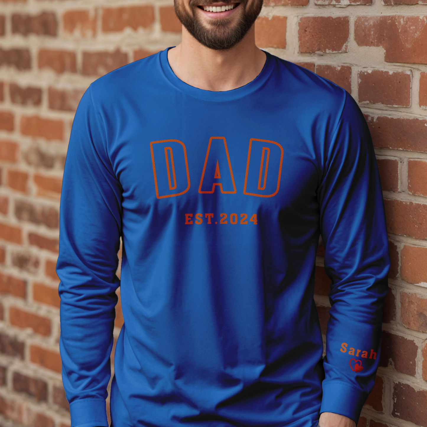 Custom Embroidered Sweatshirt, Name On Sleeve With Heart, Grandpa Shirt With Date, Daddy Est Year Shirt, Gift For New Dad, Father's Day Gift-MyFaceSocksAu