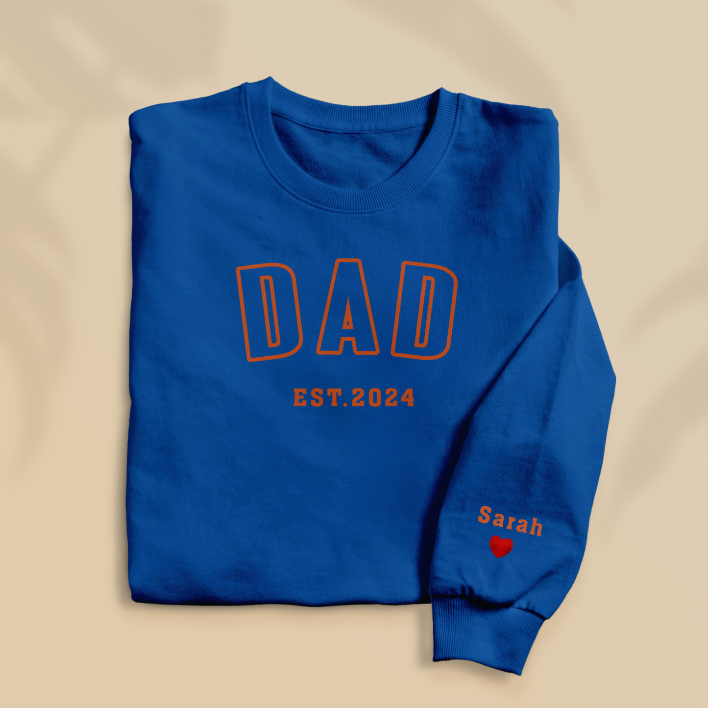 Custom Embroidered Sweatshirt, Name On Sleeve With Heart, Grandpa Shirt With Date, Daddy Est Year Shirt, Gift For New Dad, Father's Day Gift-MyFaceSocksAu