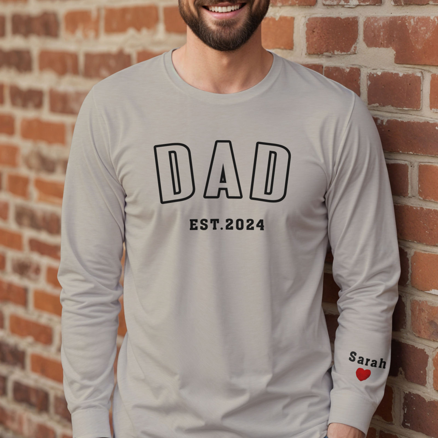 Custom Embroidered Sweatshirt, Name On Sleeve With Heart, Grandpa Shirt With Date, Daddy Est Year Shirt, Gift For New Dad, Father's Day Gift-MyFaceSocksAu
