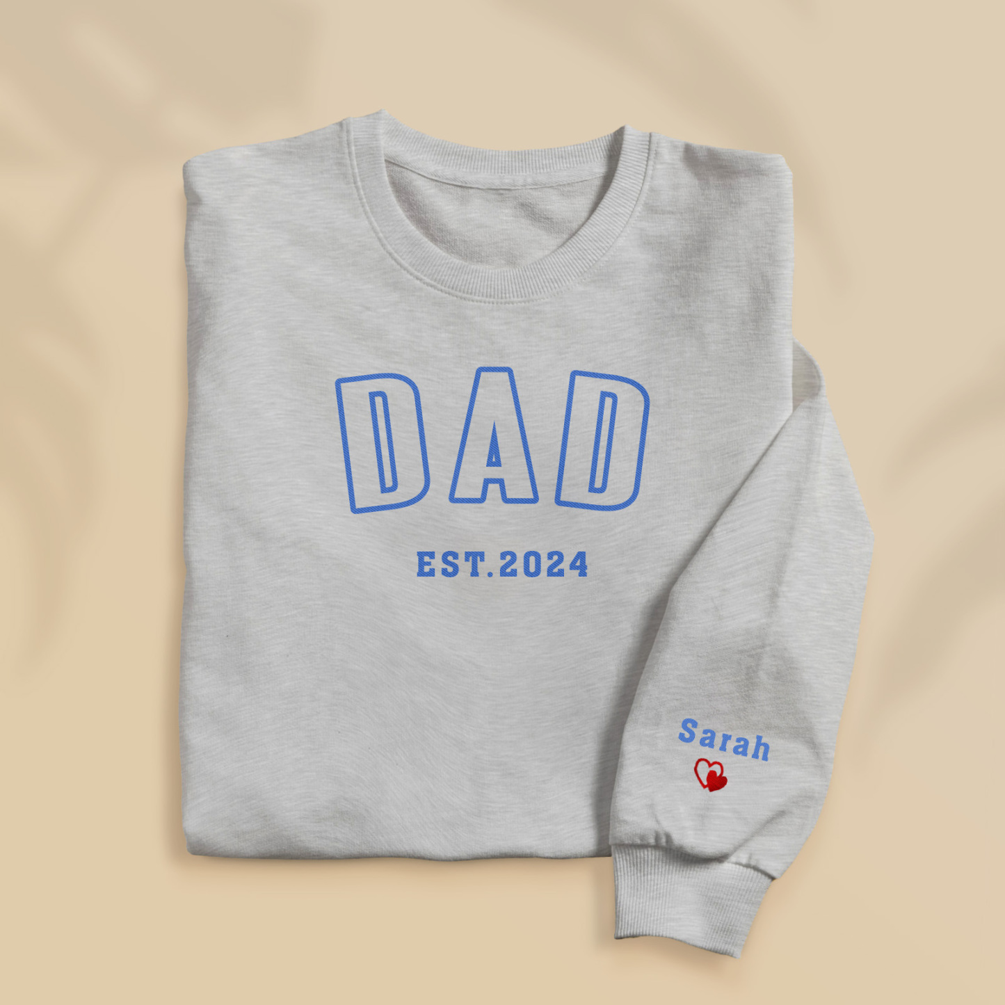Custom Embroidered Sweatshirt, Name On Sleeve With Heart, Grandpa Shirt With Date, Daddy Est Year Shirt, Gift For New Dad, Father's Day Gift-MyFaceSocksAu
