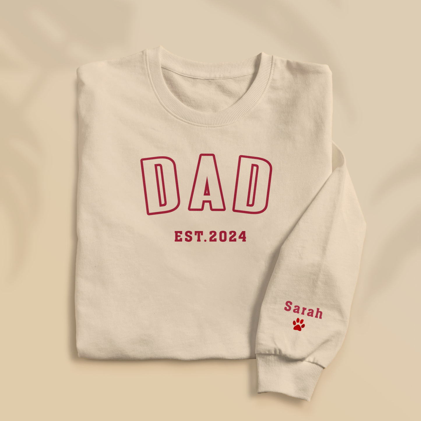 Custom Embroidered Sweatshirt, Name On Sleeve With Heart, Grandpa Shirt With Date, Daddy Est Year Shirt, Gift For New Dad, Father's Day Gift-MyFaceSocksAu