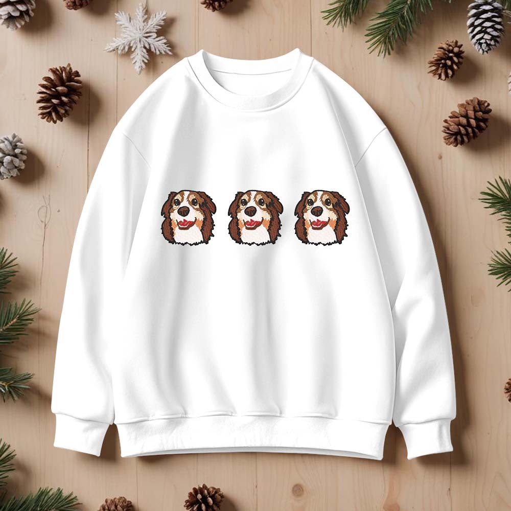 Custom Embroidered Sweatshirt With Pet Portrait Christmas Gifts Embroidery Effect for Dog Lover - MyFaceSocksAU