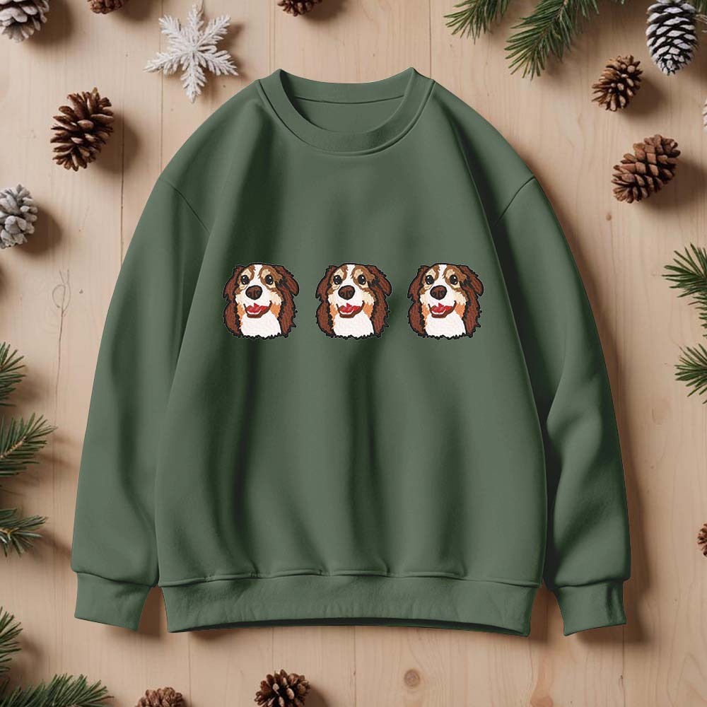 Custom Embroidered Sweatshirt With Pet Portrait Christmas Gifts Embroidery Effect for Dog Lover - MyFaceSocksAU