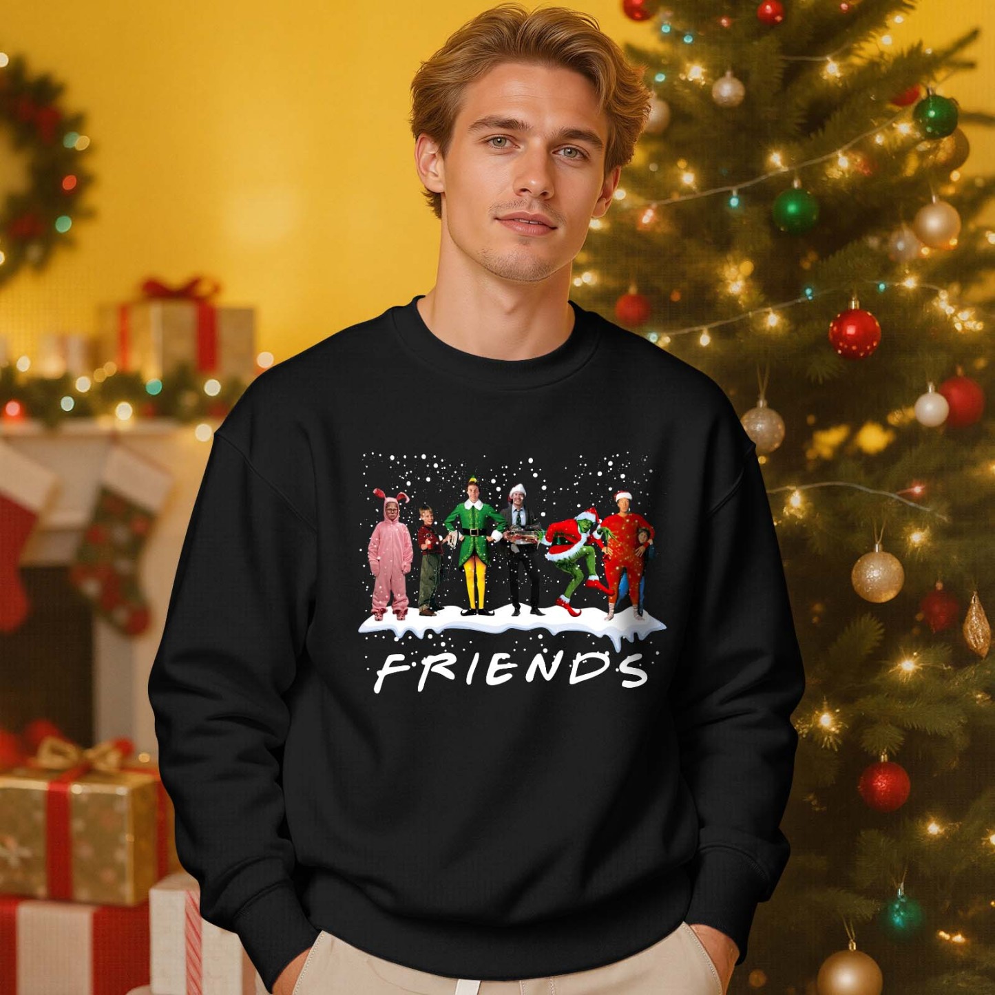 Custom Face Round Neck Hoodie Custom Face Retro Vintage Portrait Christmas Sweatshirt Memory Gift - MyFaceSocksAU