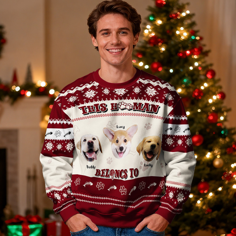 Custom Face Round Neck Hoodie Personalized Custom Photo Black Christmas Gifts For Family Cute Pet Face Sweater Xmas Leds Unisex Hoodies - MyFaceSocksAU