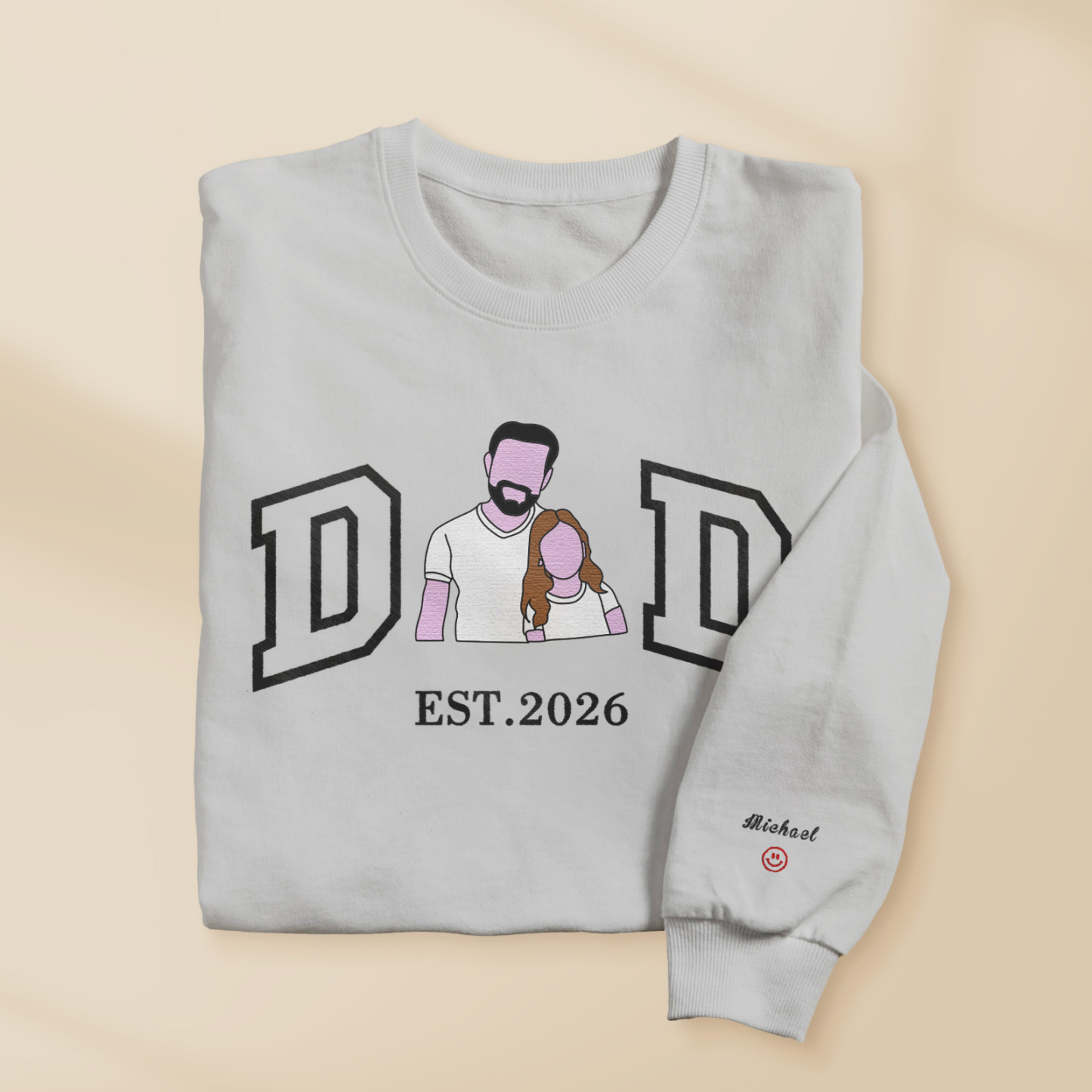 Personalized Embroidered Portrait Sweatshirt for Dad Father's Day Gift Custom Family Photo Embroidered Portrait Gift - MyFaceSocksAU