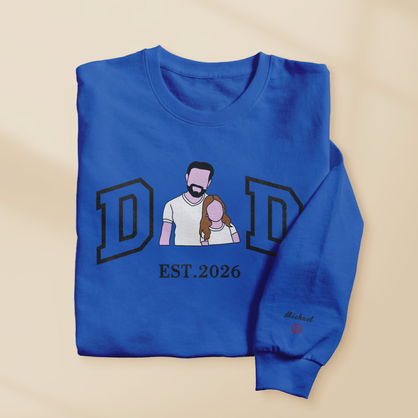 Personalized Embroidered Portrait Sweatshirt for Dad Father's Day Gift Custom Family Photo Embroidered Portrait Gift - MyFaceSocksAU