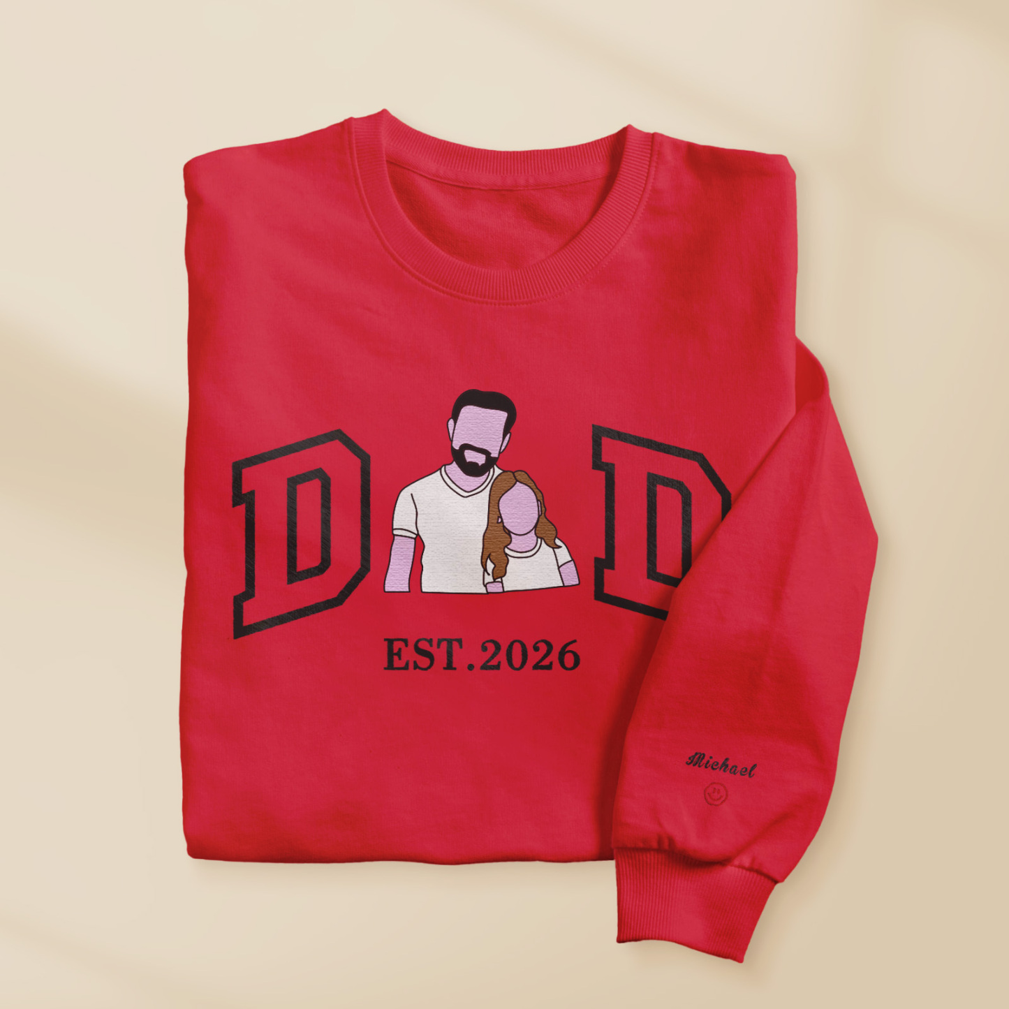 Personalized Embroidered Portrait Sweatshirt for Dad Father's Day Gift Custom Family Photo Embroidered Portrait Gift - MyFaceSocksAU