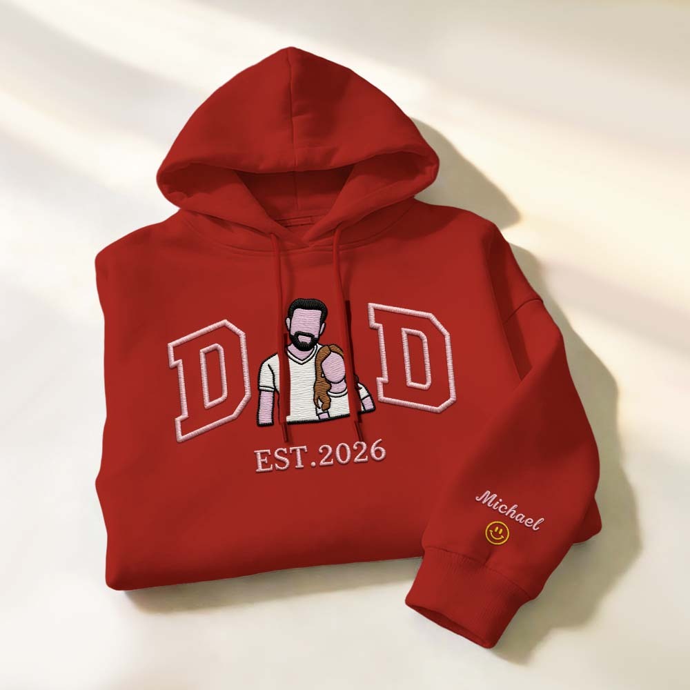 Personalized Embroidered Portrait Sweatshirt for Dad Father's Day Gift Custom Family Photo Embroidered Portrait Gift - MyFaceSocksAU