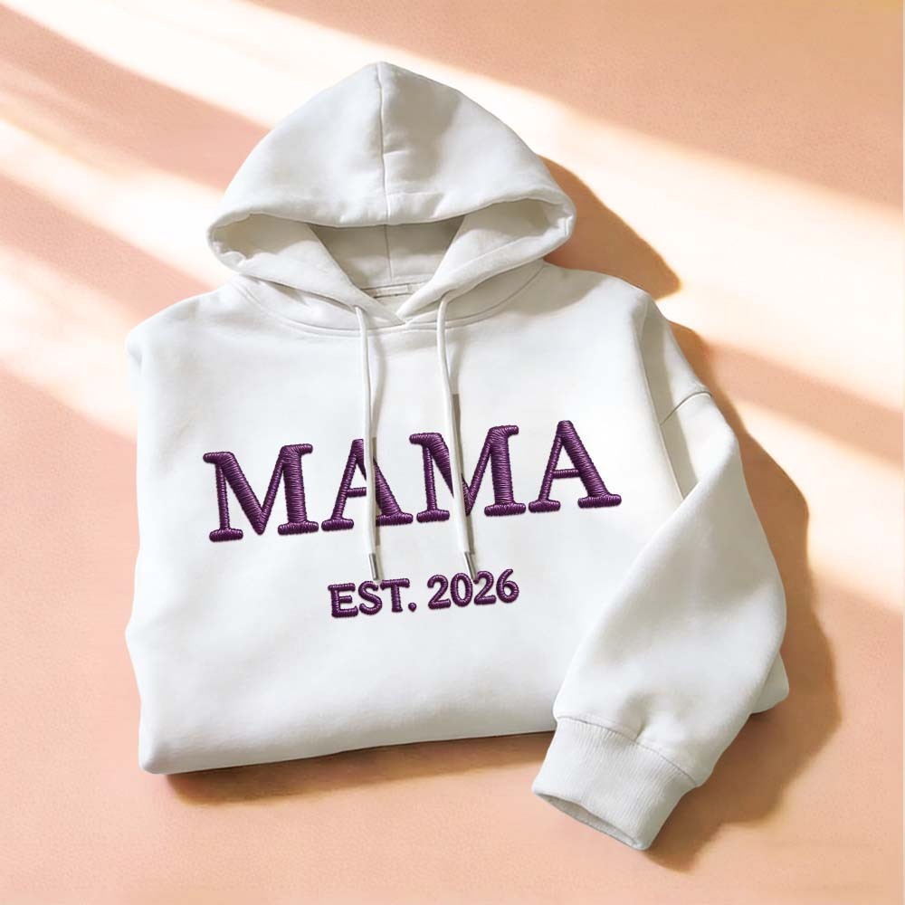 Personalized Mama Embroidered Sweatshirt, Custom Mom Embroidery Hoodie, New Mom Outfit, Pregnancy Reveal Clothing, Happy Mother's Day Gifts - MyFaceSocksAU