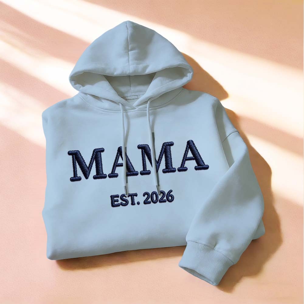 Personalized Mama Embroidered Sweatshirt, Custom Mom Embroidery Hoodie, New Mom Outfit, Pregnancy Reveal Clothing, Happy Mother's Day Gifts - MyFaceSocksAU