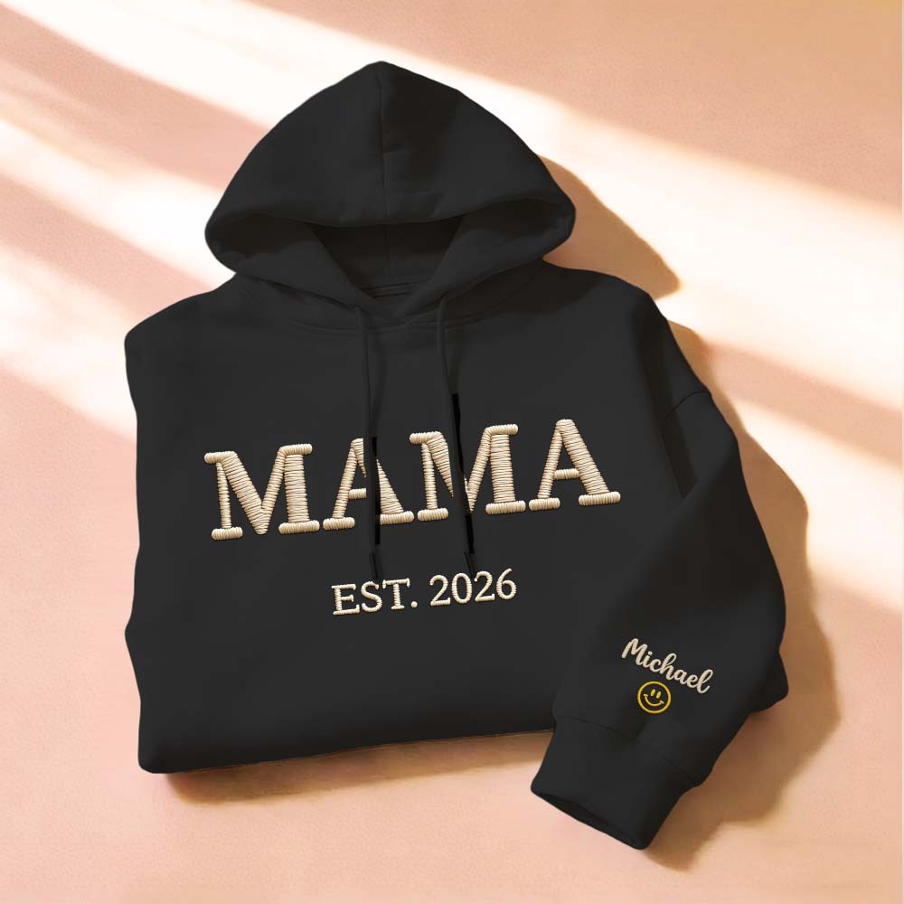 Personalized Mama Embroidered Sweatshirt, Custom Mom Embroidery Hoodie, New Mom Outfit, Pregnancy Reveal Clothing, Happy Mother's Day Gifts - MyFaceSocksAU