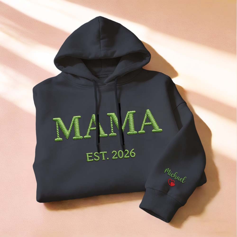 Personalized Mama Embroidered Sweatshirt, Custom Mom Embroidery Hoodie, New Mom Outfit, Pregnancy Reveal Clothing, Happy Mother's Day Gifts - MyFaceSocksAU