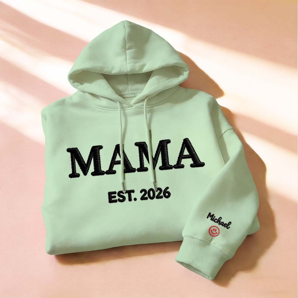 Personalized Mama Embroidered Sweatshirt, Custom Mom Embroidery Hoodie, New Mom Outfit, Pregnancy Reveal Clothing, Happy Mother's Day Gifts - MyFaceSocksAU