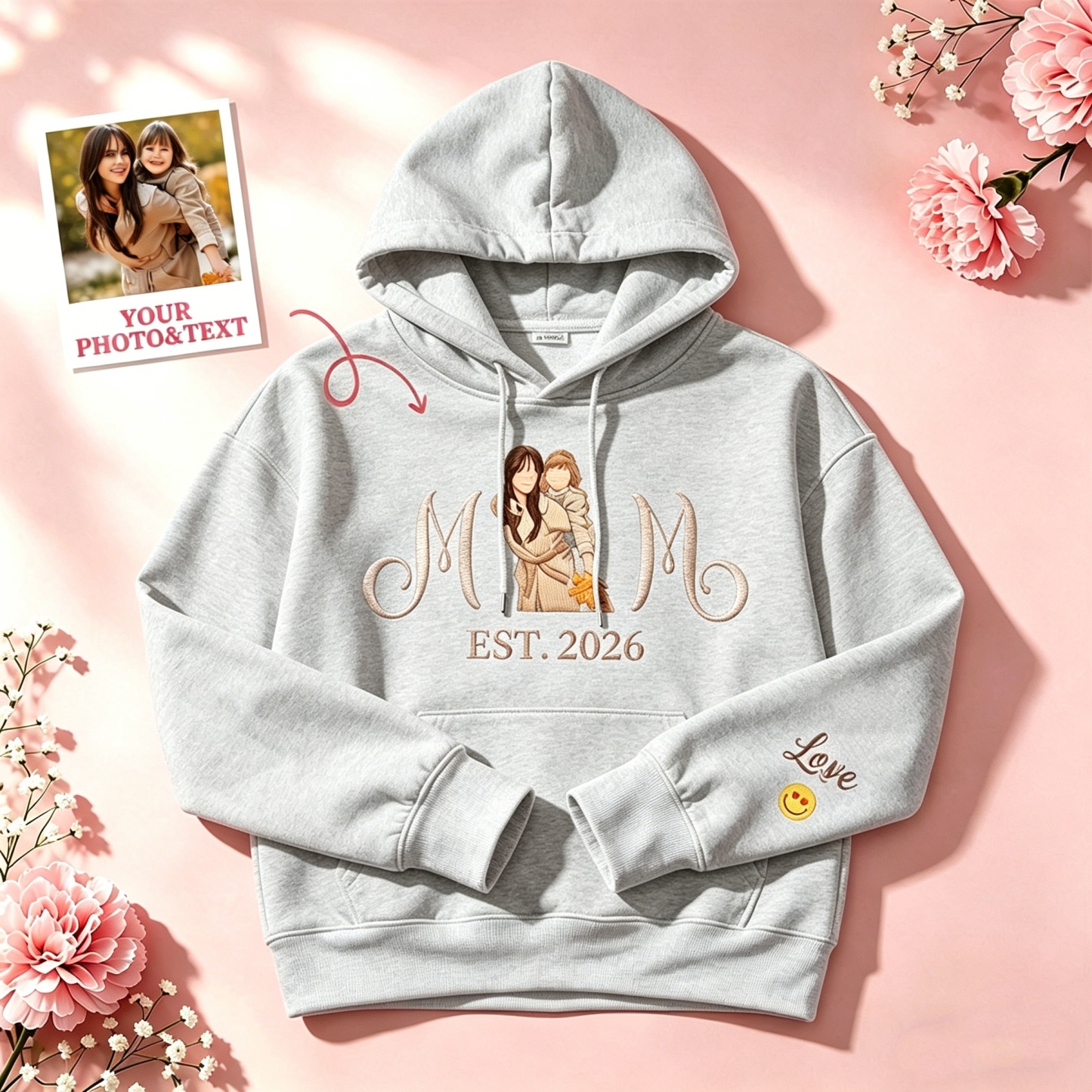 Custom Embroidered Mum Sweatshirt with Mum Kids Portrait - MyFaceSocksAU