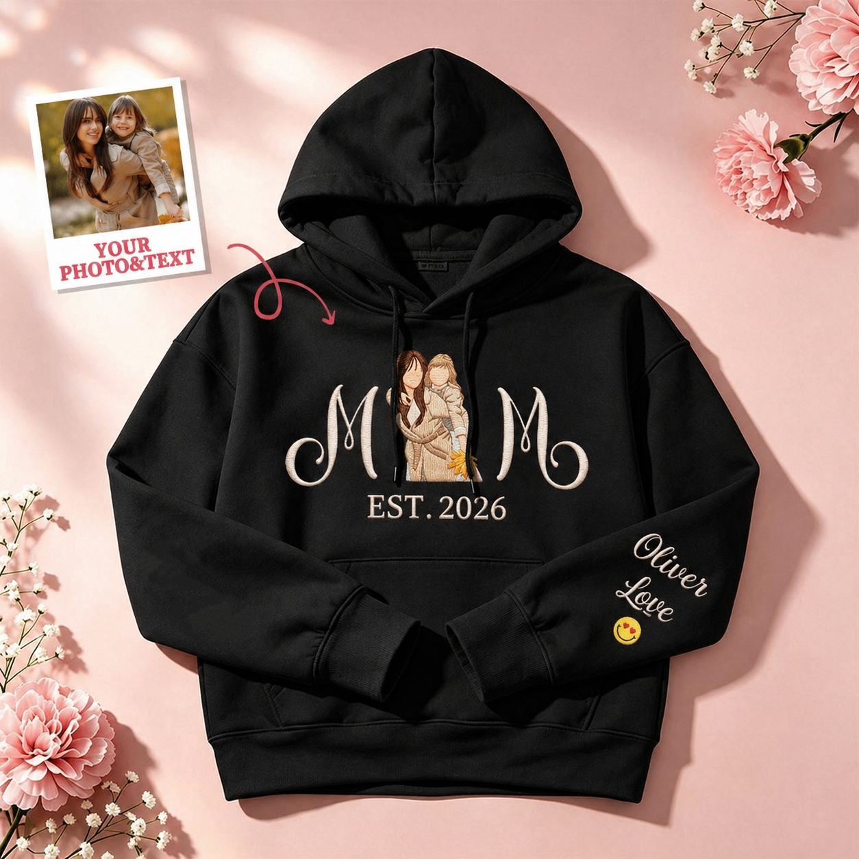 Custom Embroidered Mum Sweatshirt with Mum Kids Portrait - MyFaceSocksAU