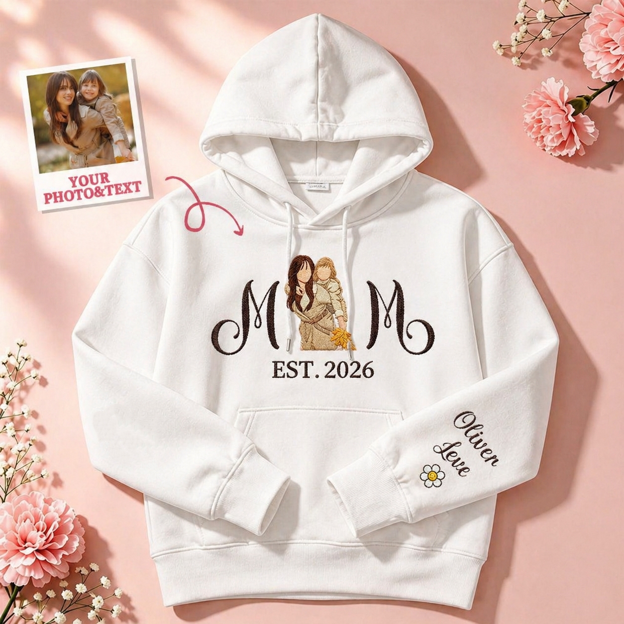 Custom Embroidered Mum Sweatshirt with Mum Kids Portrait - MyFaceSocksAU