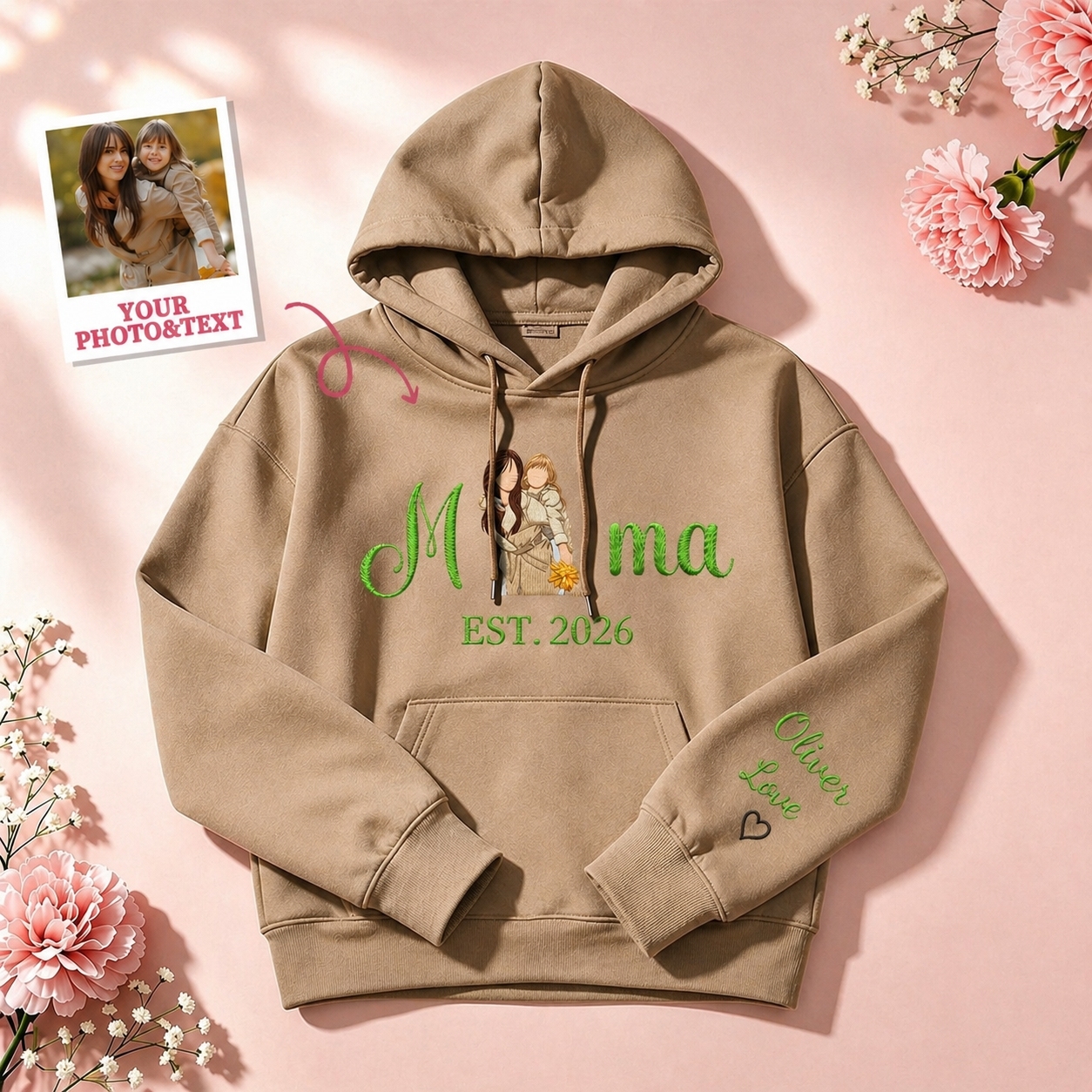 Custom Embroidered Mum Sweatshirt with Mum Kids Portrait - MyFaceSocksAU