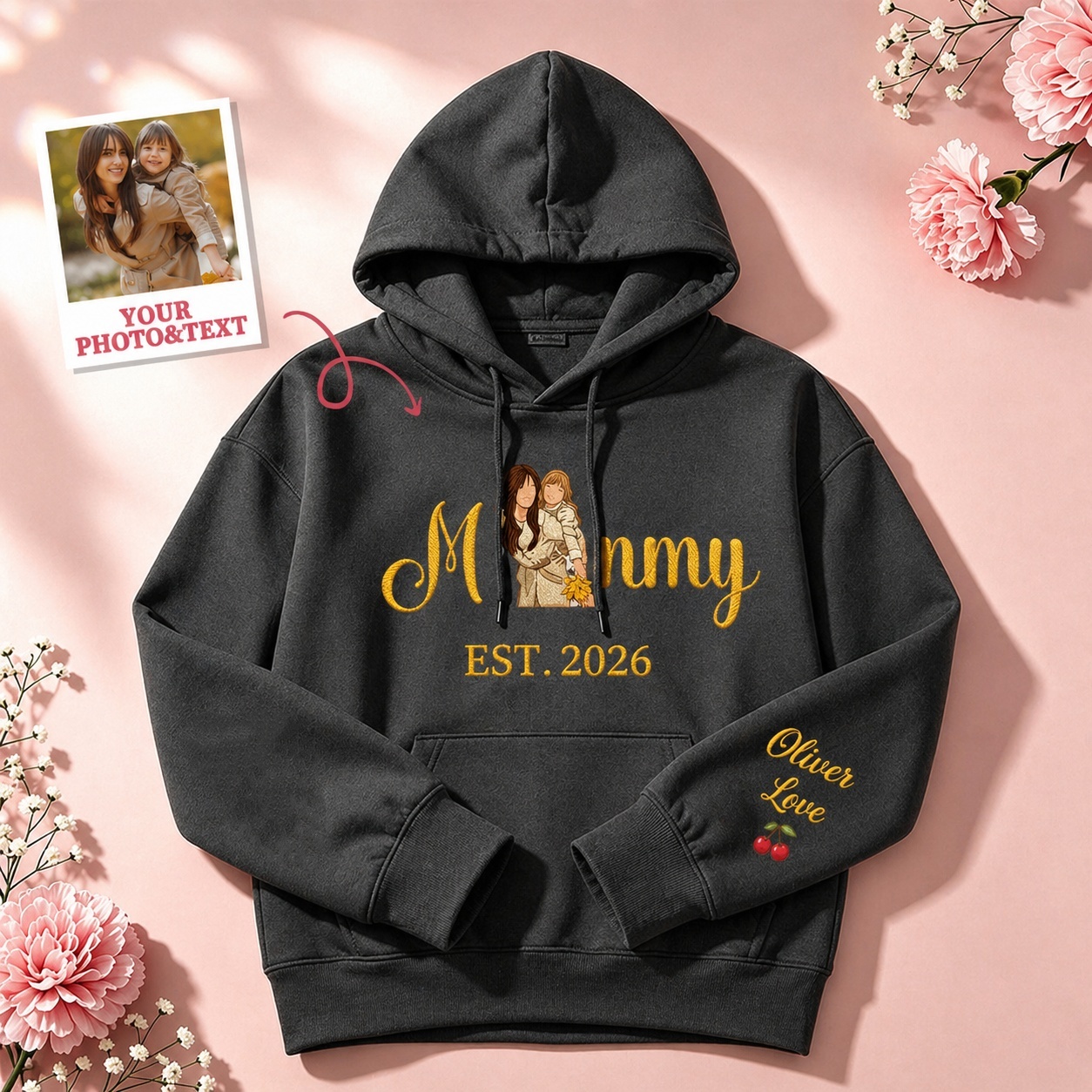 Custom Embroidered Mum Sweatshirt with Mum Kids Portrait - MyFaceSocksAU