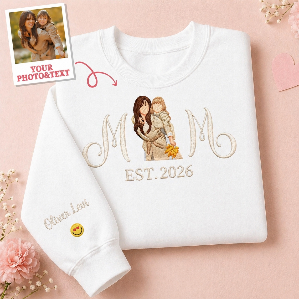 Custom Embroidered Mum Sweatshirt with Mum Kids Portrait - MyFaceSocksAU