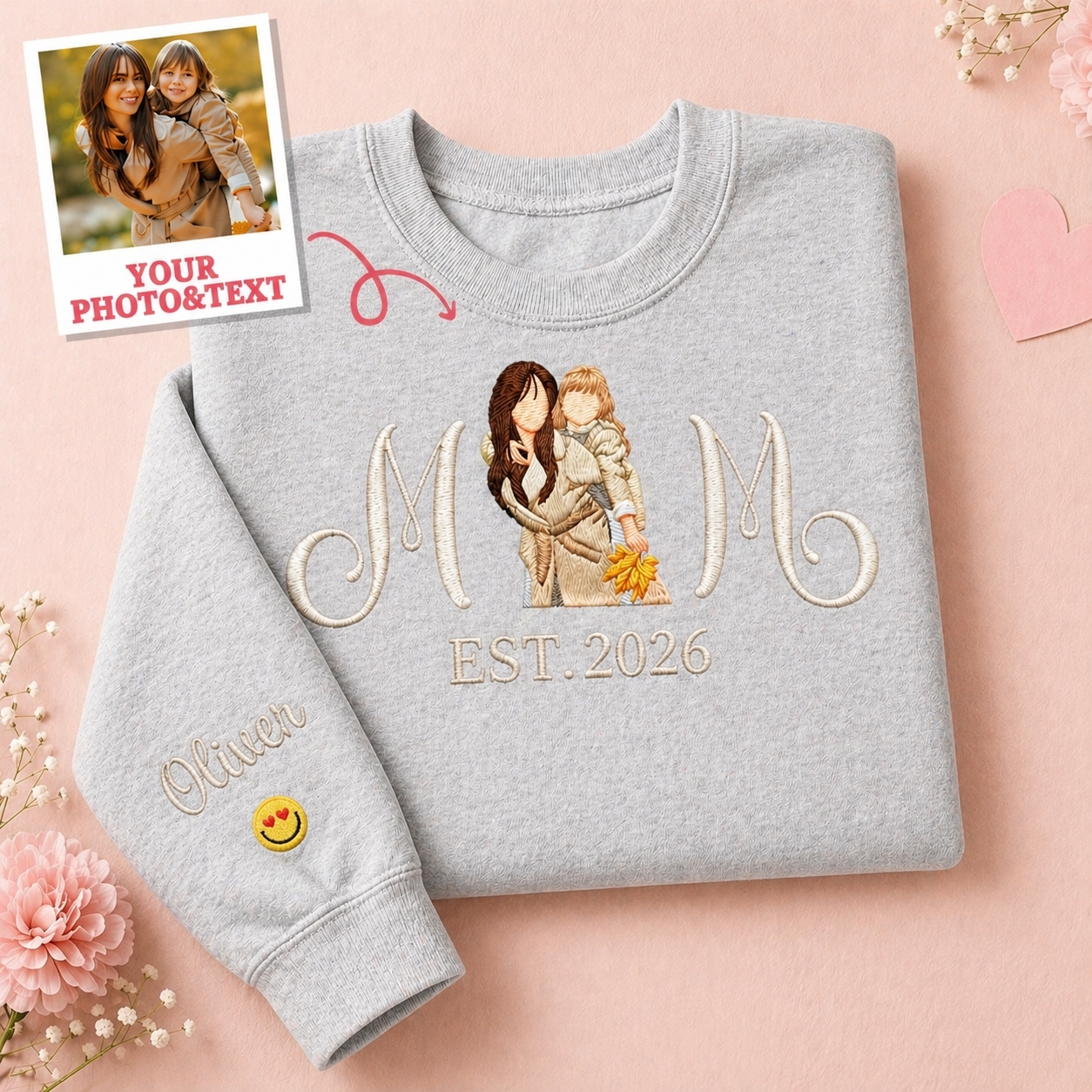 Custom Embroidered Mum Sweatshirt with Mum Kids Portrait - MyFaceSocksAU