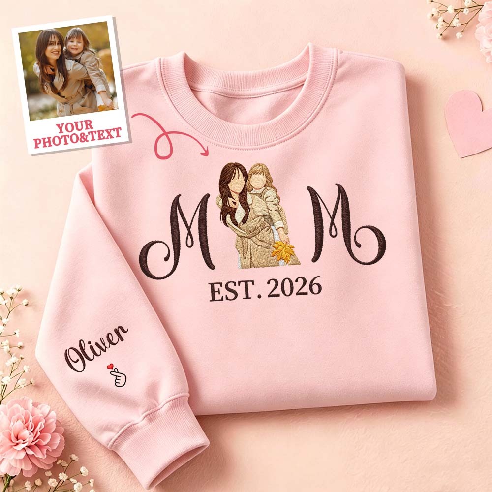 Custom Embroidered Mum Sweatshirt with Mum Kids Portrait - MyFaceSocksAU