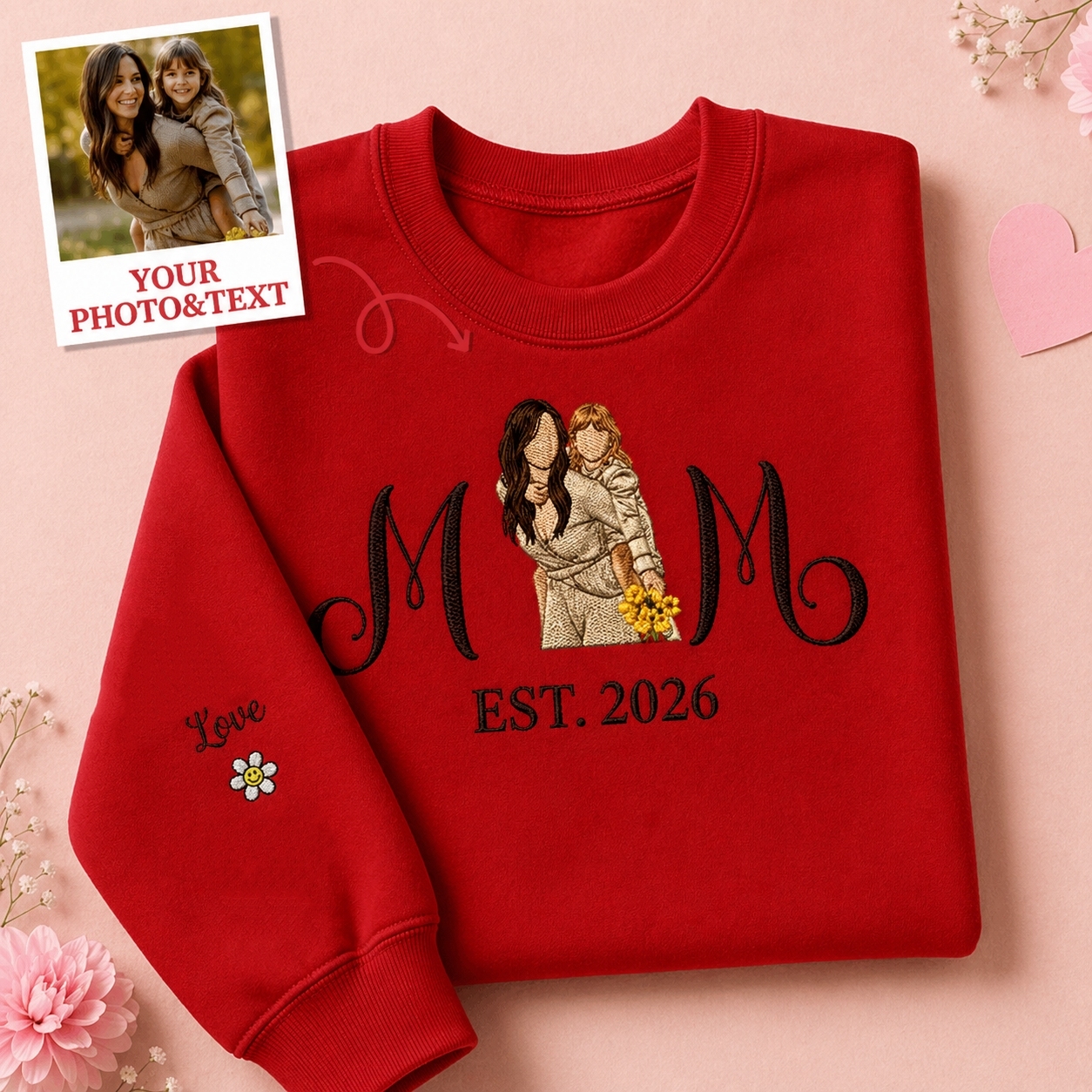 Custom Embroidered Mum Sweatshirt with Mum Kids Portrait - MyFaceSocksAU