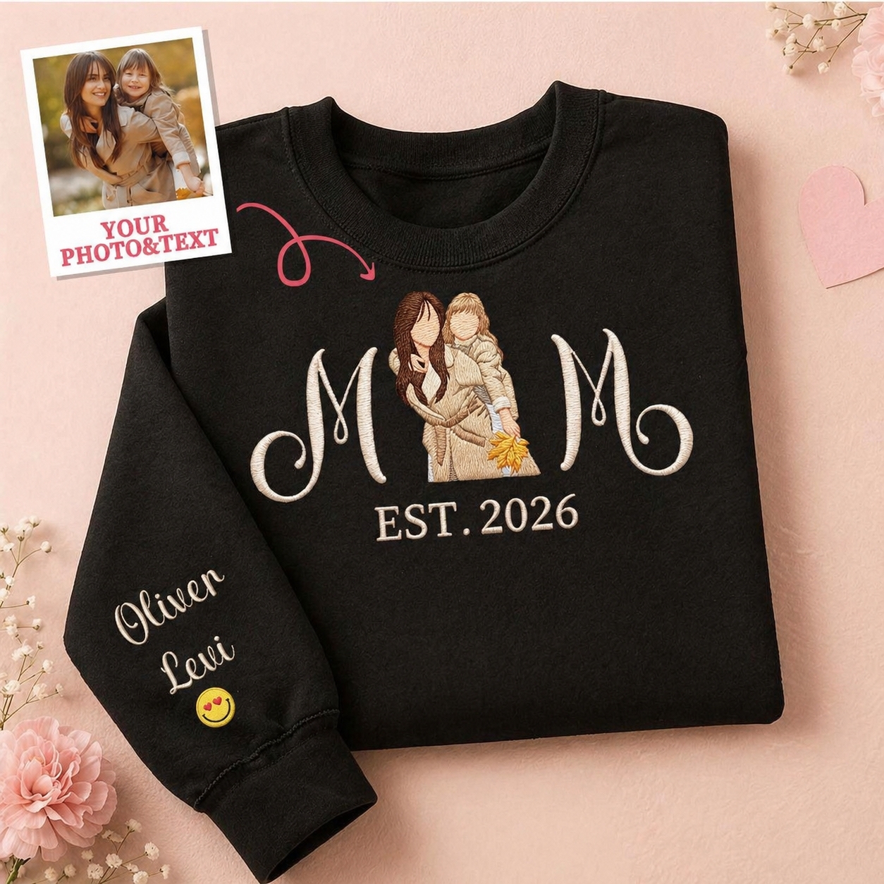 Custom Embroidered Mum Sweatshirt with Mum Kids Portrait - MyFaceSocksAU