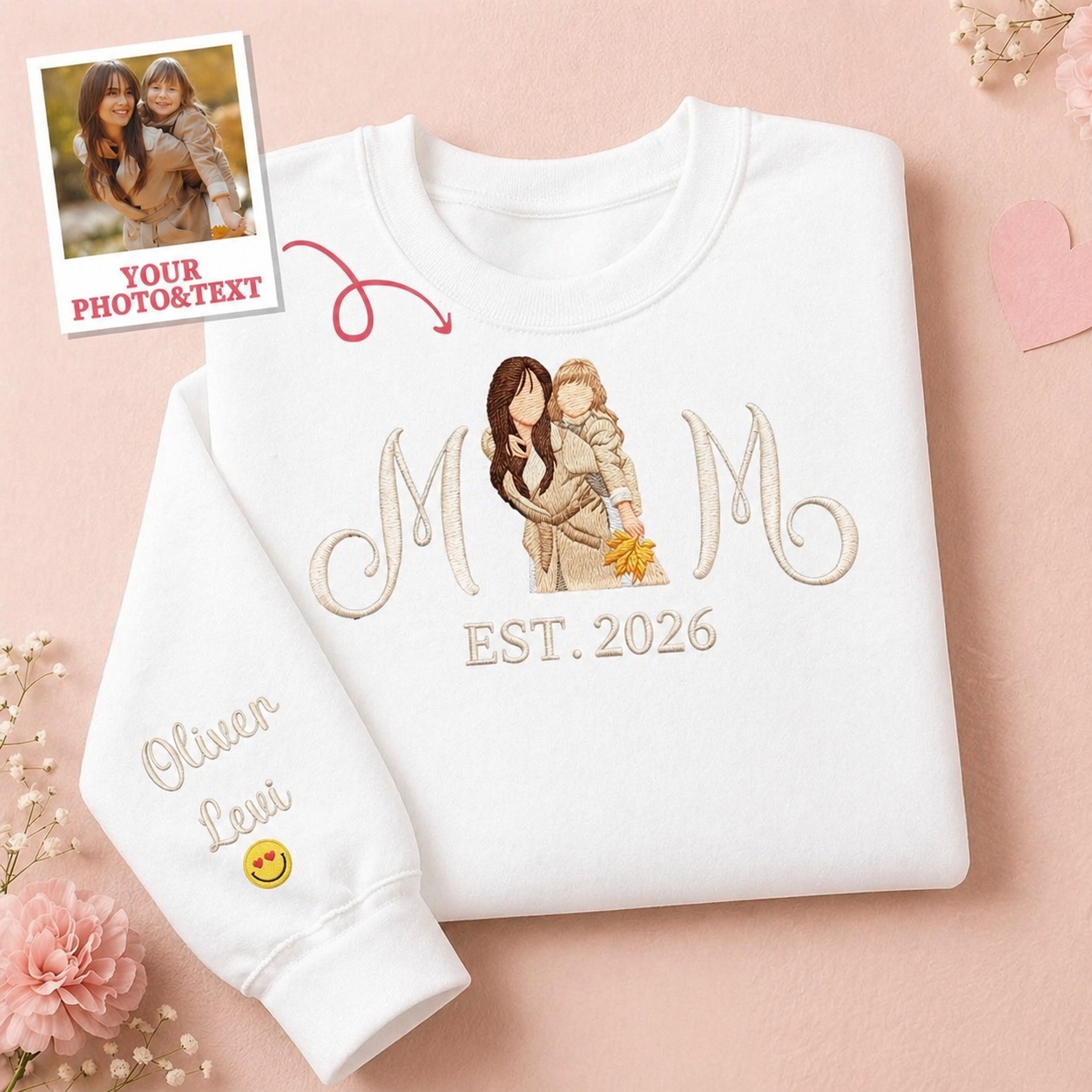 Custom Embroidered Mum Sweatshirt with Mum Kids Portrait - MyFaceSocksAU