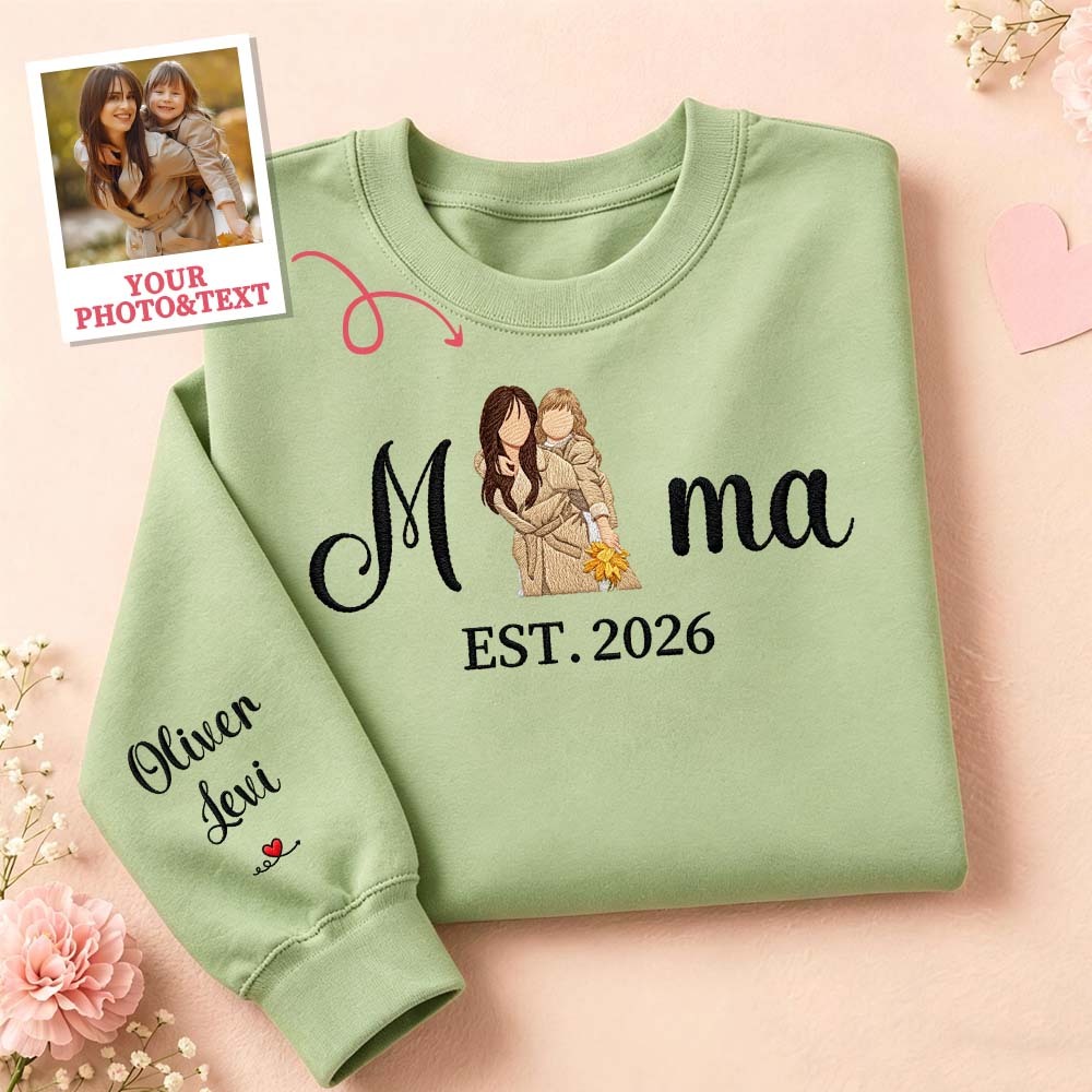 Custom Embroidered Mum Sweatshirt with Mum Kids Portrait - MyFaceSocksAU