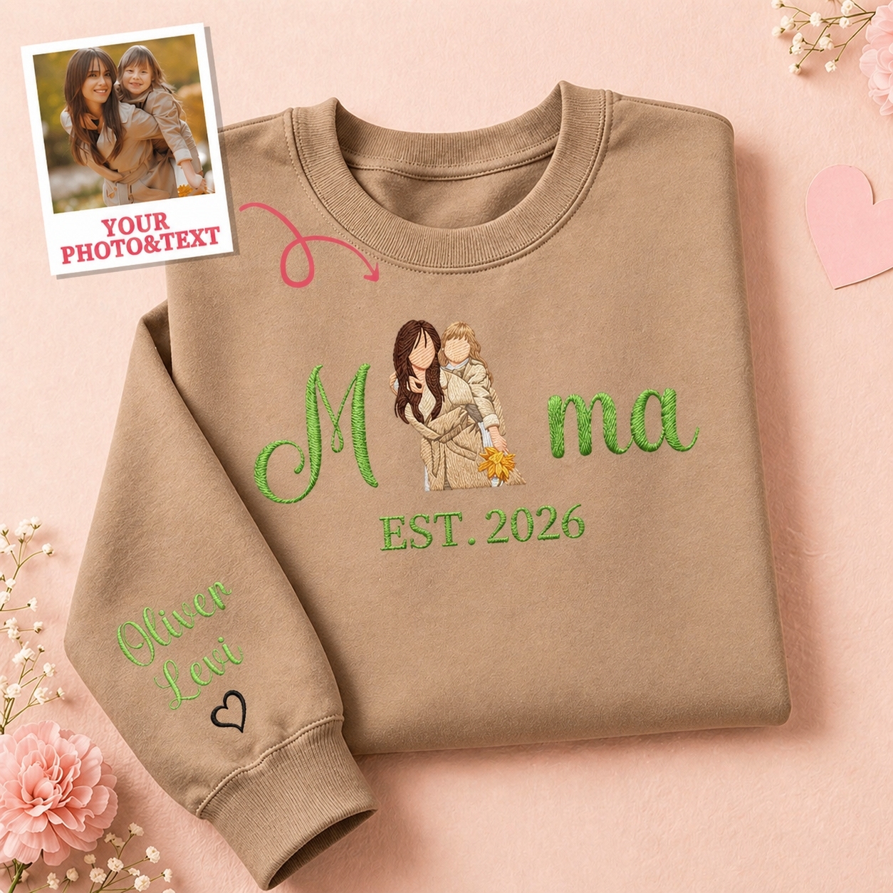 Custom Embroidered Mum Sweatshirt with Mum Kids Portrait - MyFaceSocksAU