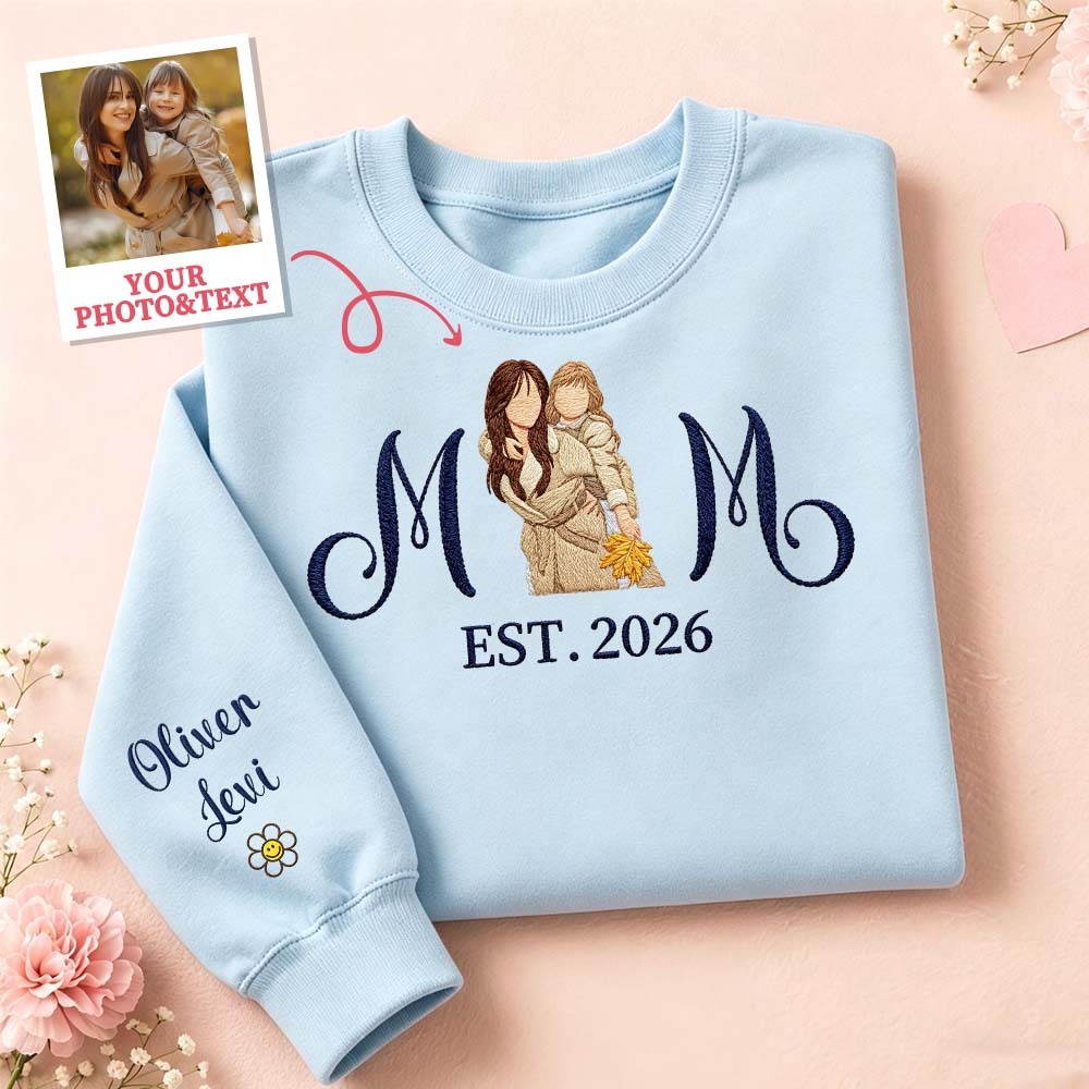 Custom Embroidered Mum Sweatshirt with Mum Kids Portrait - MyFaceSocksAU