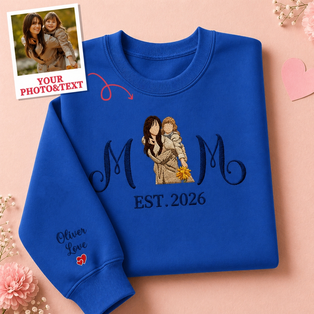 Custom Embroidered Mum Sweatshirt with Mum Kids Portrait - MyFaceSocksAU